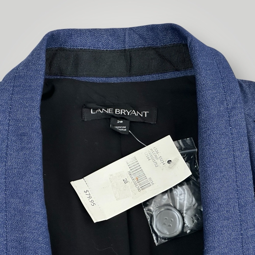 NEW $79 Lane Bryant Denim Blazer Jacket Size 28 Cotton Blend Blue One Button NWT - Picture 5 of 7